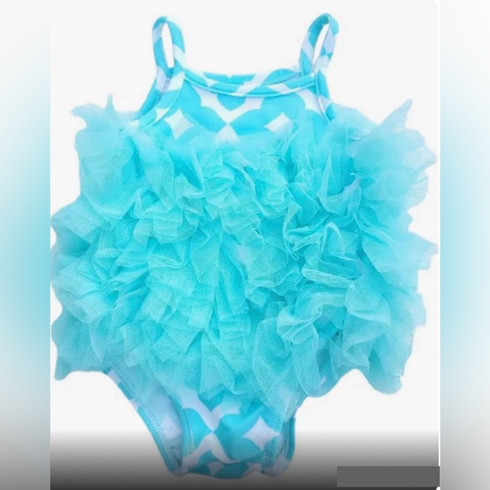 Boutique Mud Pie aqua ruffle bathing suit - size 12-18 month